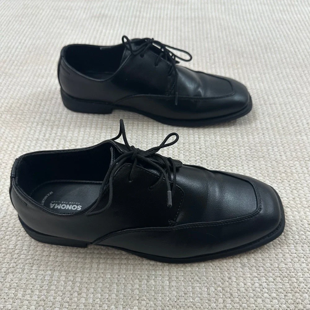 Sonoma Boys Alexander Black Square Toe Lace Up Dress Shoes Memory Foam Size 7 M